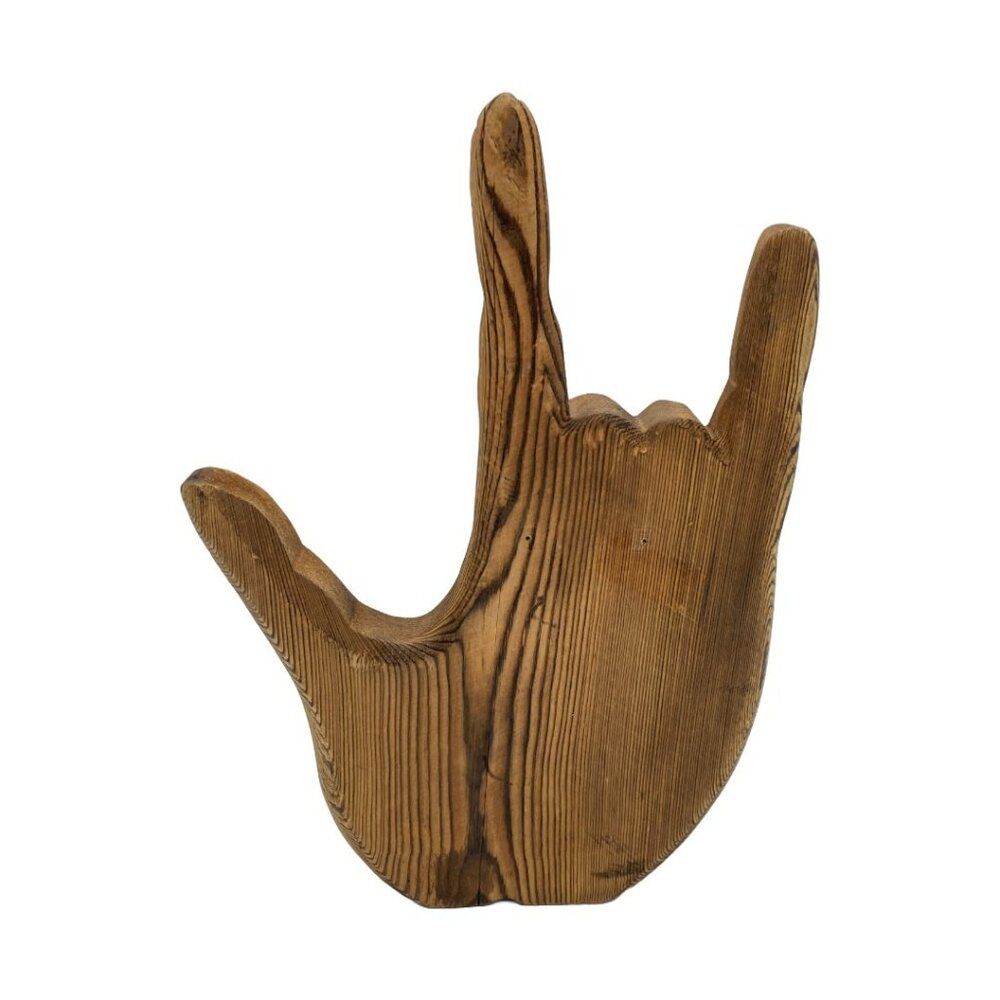 Carved Natural Wood ASL "I Love You" Sign Handmade (?) Hangable or Tabletop Art - Picture 5 of 12